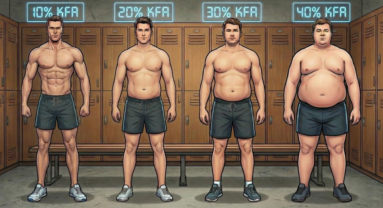 Body types with 10% to 40% body fat percentage.