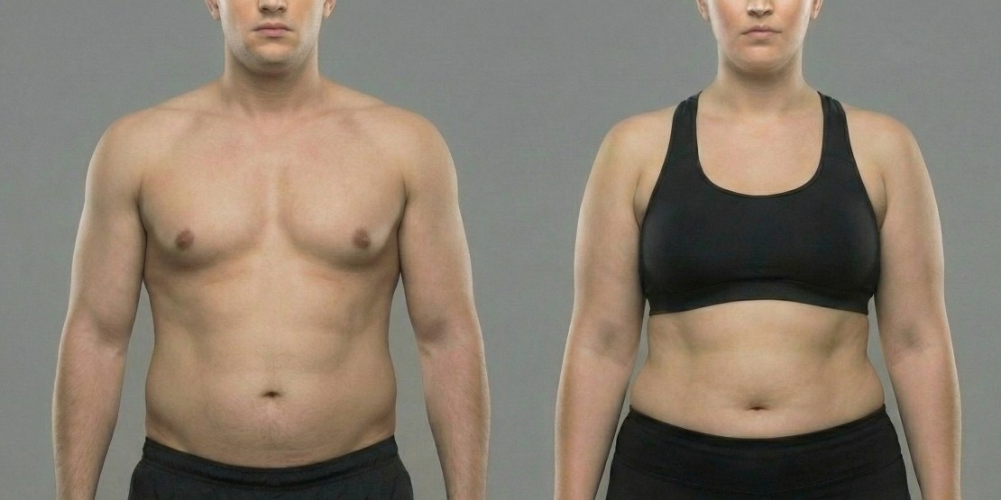 Man with approx. 25% body fat, woman with approx. 30% body fat