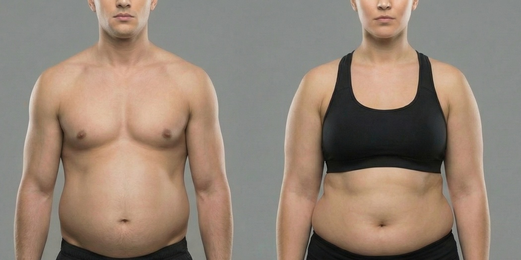 Man with approx. 35% body fat, woman with approx. 40% body fat